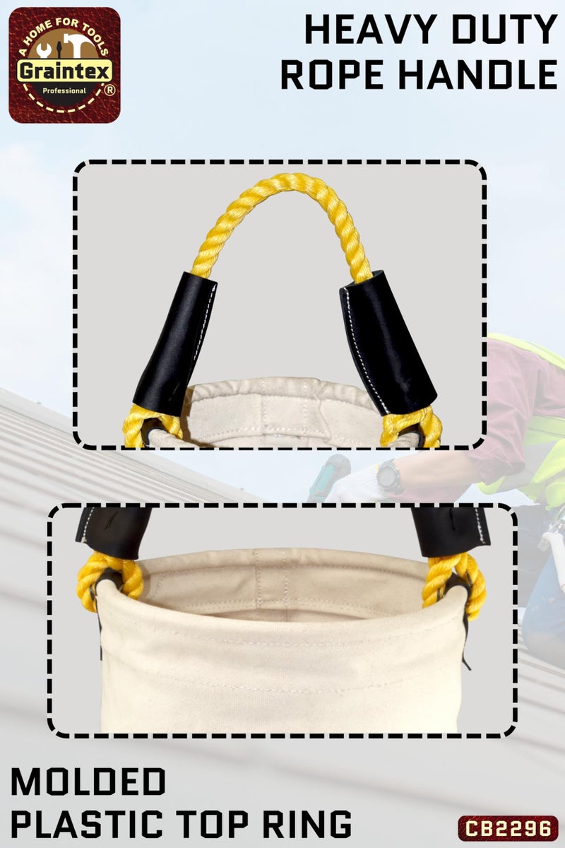 Graintex CB2296 Utility Canvas Bucket Plastic Bottom 15" X 10" Rope Handle - Image 4